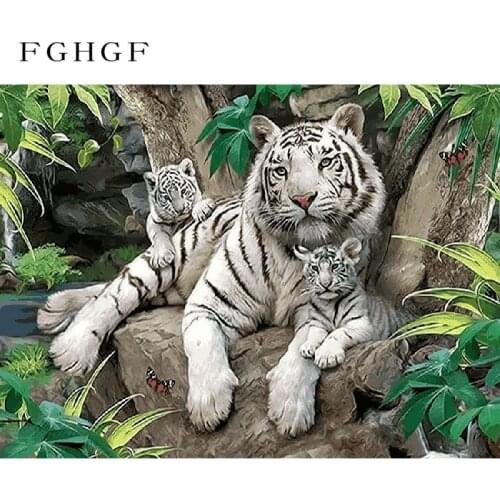 FGHGF Animal Picture On Wall Acrylic Paint By Numbers Diy Painting By Numbers Children Gift Coloring By Numbers Tiger