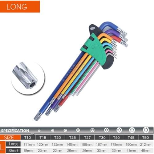 Box End Wrench Set Torx Star Key Screwdriver Ball End Allen Keys Tool L Type 9Pc 1.5mm-10mm Torque Long Metric Socket Wrench Set