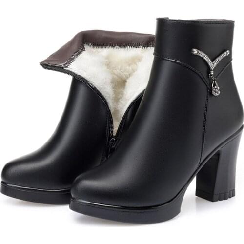 2021 New Winter Women Boots Genuine Leather Plus Velvet and Wool Warm Snow Boots Women Shoes Boots High-heel Boots Large Size