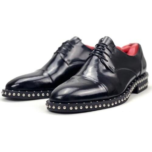 New arrival black shoes for men rivet lace up business men shoes Derby pointed toe wedding shoes
