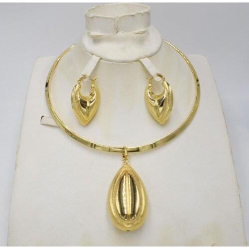 NEW High Quality Ltaly 750 Gold color Jewelry Set For Women african beads fashion necklace set earring jewelry