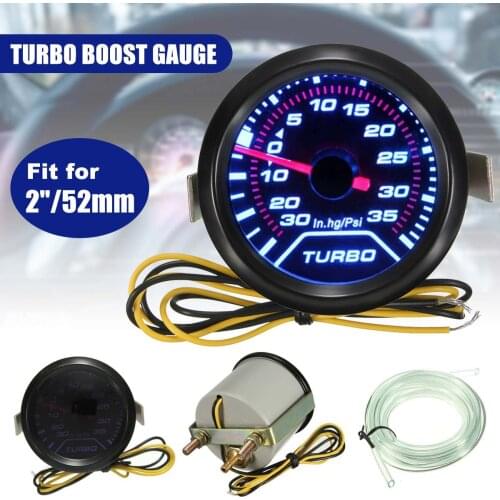 NEW Universal 52mm 2" Car Gauge Pressure Turbo Boost Gauges Meter In. HG PSI Smoke Dial Face White Digital LED Light