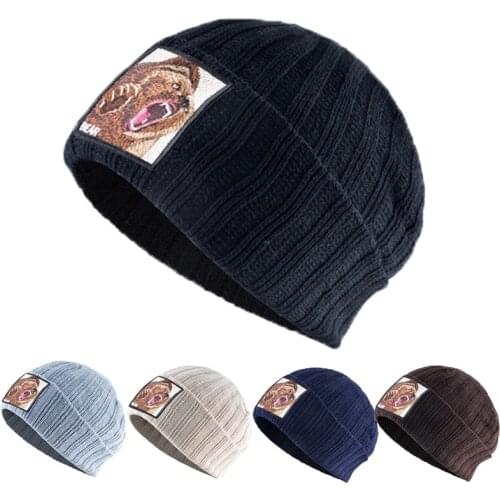 Autumn Winter Knitted Hats Embroidery Bear Knitted Beanies Dome Hat Warm Pullover Adult Man Woman Embroidered Dome Knit Hat