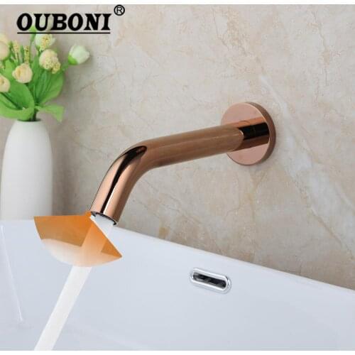 OUBONI Antique Brass Bathroom Faucet Free Touch Sensor Mixer Faucet Hot & Cold Battery Power Automatic Hand Touch Basin Mixer