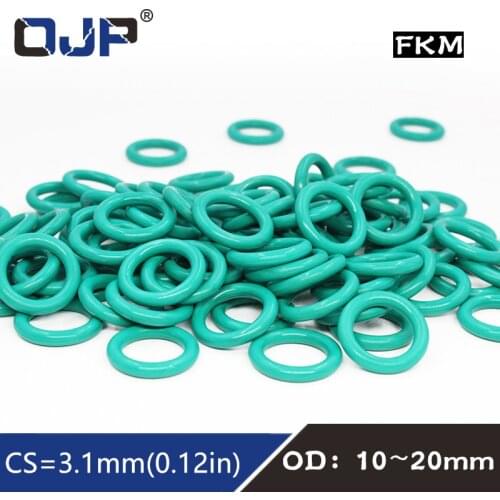 10PCS/lot Rubber Ring Green FKM O ring Seal 3.1mm Thickness OD10/11/12/13/14/15/16/17/18/19/20mm ORings Seal Oil Gasket Washer