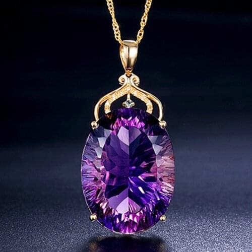 Luxury Amethyst Pendant Necklace 14K Gold Chain Clavicle Choker Creative Zircon Gemstone Crystal Necklace Collar Women Jewelry