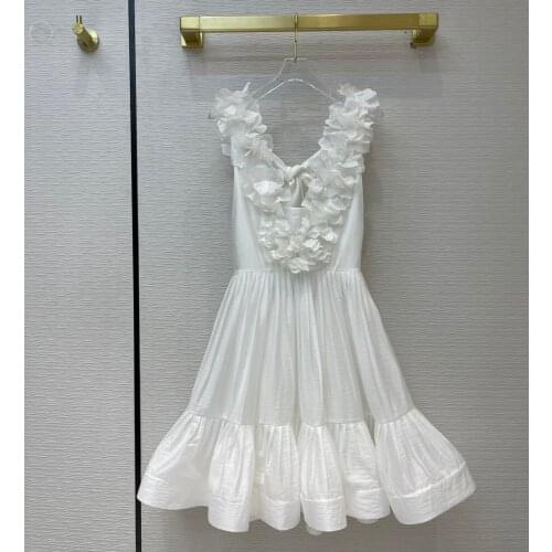 Luxury Brand Mini Sweet Dresses 2021 Early Spring Women High-end V-neck A-line Ruffles Tank Short Big Hem Bow Back Dress