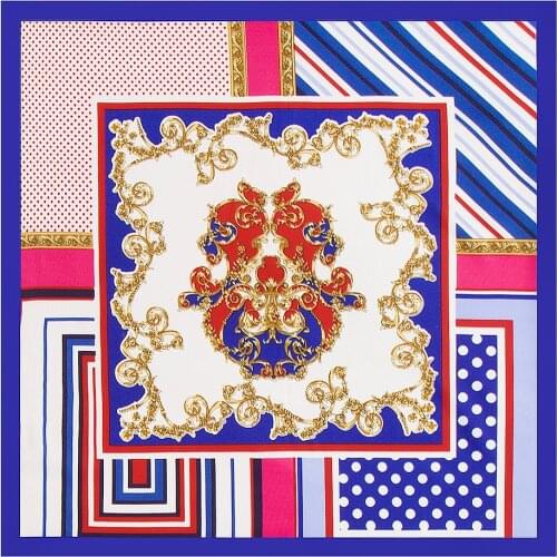 POBING Fashion Women Scarf Geometric Stripe Dot Hijab Silk Satin Shawl Scarfs Foulard Square Head Scarves Wraps 60*60CM