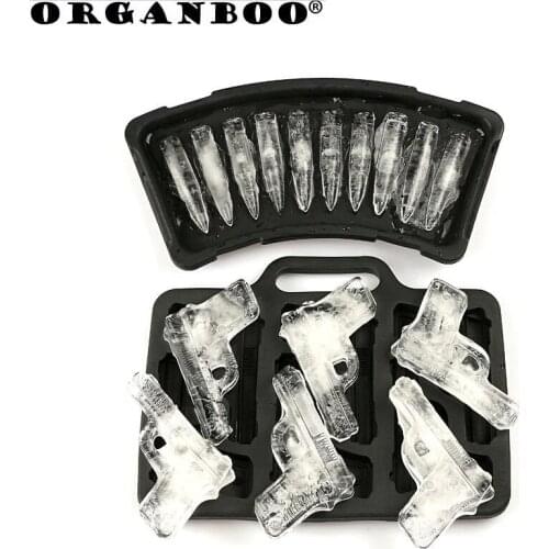 ORGANBOO 10 Grids Ice Cream Maker Silicone Ice Cube Mold Bullet Gun Shape Ice Cube Tray DIY Drinking Bar Tool
