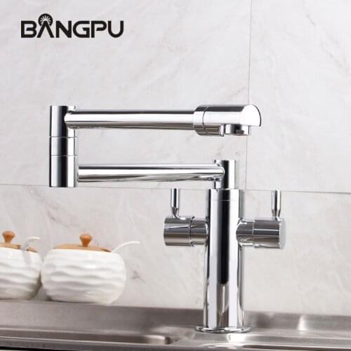 BANGPU Kitchen Sink Faucet 1 Hole Kitchen Faucet Folding Retractable Rotary Stretch Faucet Single Handle Deck Mounted Chrome