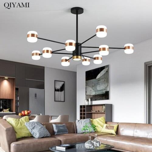 Modern LED Black Gold Chandelier Lights For Living Room Bedroom Dining Height Adjustable Lamps Home Decorative Lighting Fixtures