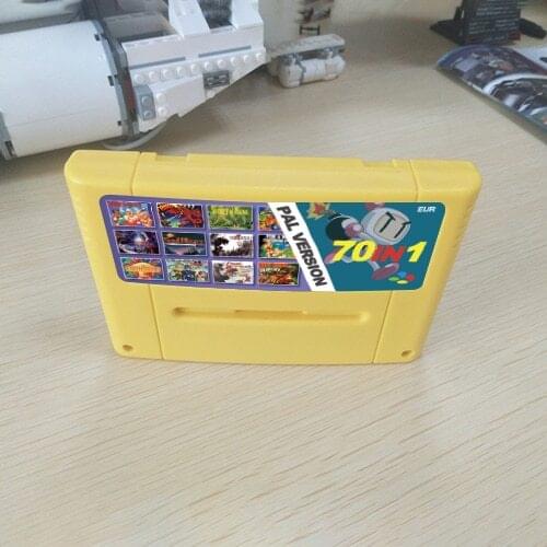 Super 70 in 1 EUR PAL Game Cartridge With Games Soul Blazer Pocky and Rocky 2 F-Zero Donkey Country Kong 1 2 3 Super Metroided