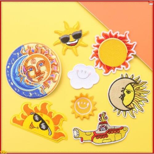 Sunrise Sun Embroidery Cloth Sticker Moon Ship Sewing Fabric Badge Adhesive Cartoon Clothing Accessories Hole Patch Applique