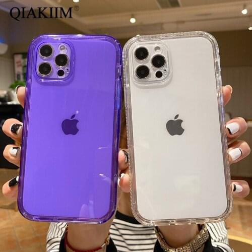 Candy Color Transparent Soft Cover For iPhone 11 12 Pro X XS Max XR 7 8 6 6s Plus SE Fashion 2 in 1 Shockproof Bumper Phone Case