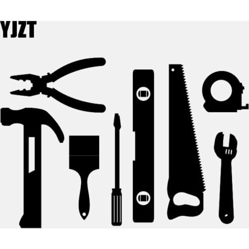 YJZT 17CM*11.6CM Level Ruler Hammer Wrench Screwdriver Vinly Motorcycle Black/Silver Car Sticker C22-0548