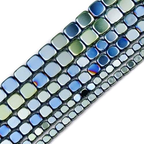 JHNBY Green Flat Square Hematite Natural Stone 4/6/8mm Spacers Loose Beads For Jewelry Making Diy Bracelets Necklace Accessories