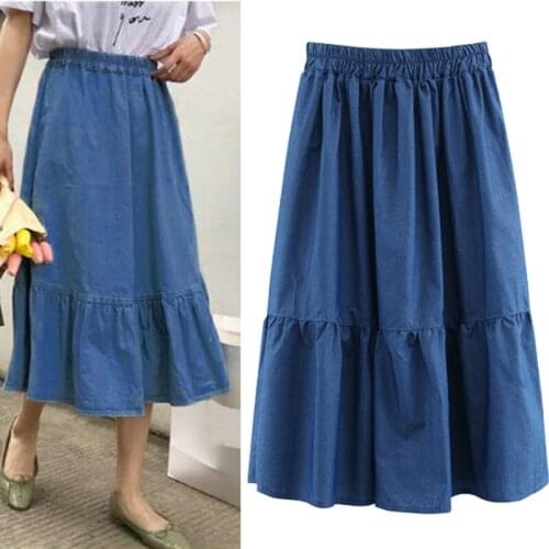 Faldas mujer moda 2019 a line long skirt Denim skirt elastic waist cowboy causal women skirt