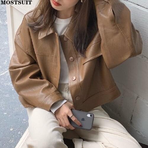 Stylish Cool Girl Faux Leather Jacket Coat Women Full Sleeve Turn-down Collar Pu Tops High Street Casual Chic Female Outercoat