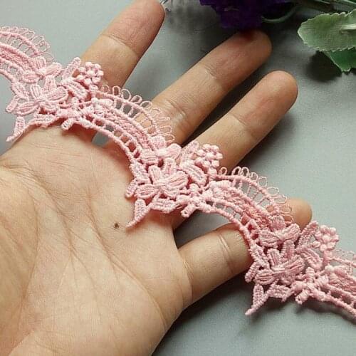 1 Yards Soluble Pink Polyester Flower Embroidered Lace Trim Ribbon Fabric Sewing Supplies Craft Decor, DIY Handmade Materials