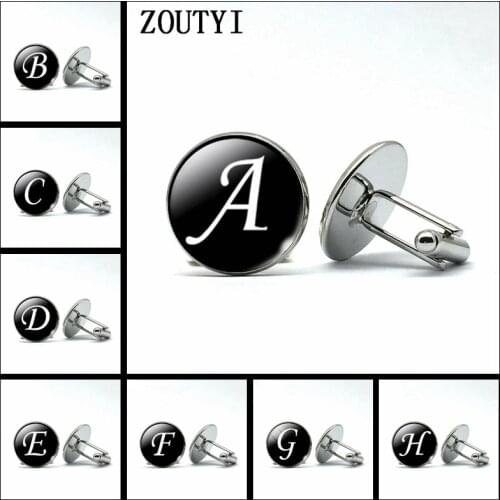 2018/A-Z single letter cufflinks silver color letter cufflinks mens French shirt wedding cufflinks high quality cufflinks