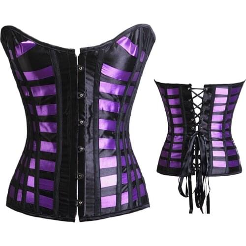 2021 New Womans Gothic Corset Bone Striped Corset Sexy Red Purple Punk Corset Plus Size S-2XL