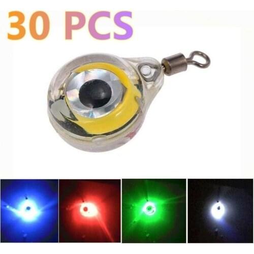 30pieces Mini Fishing Lure Light LED Deep Drop Underwater Eye Shape Fishing Squid Fishing Bait Luminous Lure for Attracting Fish