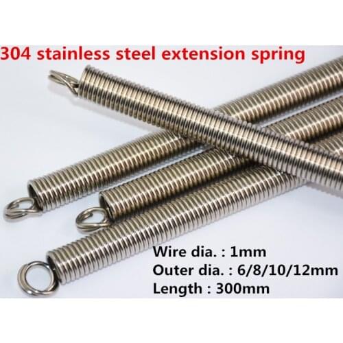 304 stainless steel extension spring Wire diameter 1mm /Outer diameter 6/8/10/12mm /Length 300mm Tension spring