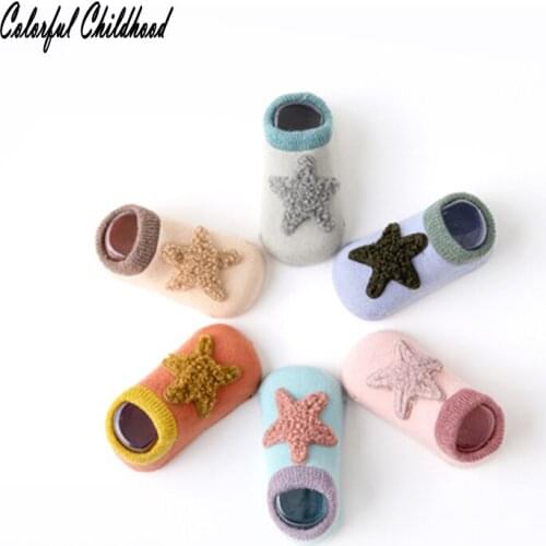 6pairs Baby Socks Adorable Starfish Shape Doll Socks Infant Pure Cotton Terry Thicken Winter Leg Warmer Socks Kid Anti-skip Sock