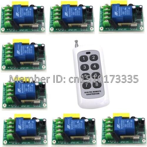 AC 220 V 1CH Wireless Remote Control Switch System 30A 1 CH Receiver 8 Keys Long Distance Remote 315mhz/433mhz
