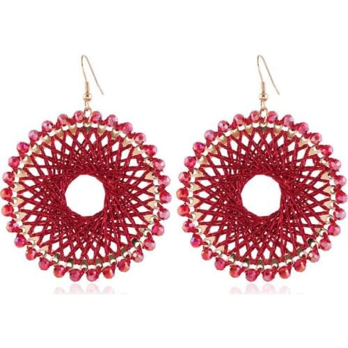 Bohemian Metal dangle earring Hand-woven Beaded Creative Fashion Geometric Twine Hoop Rice Beads Earrings for Women Party Jewelr
