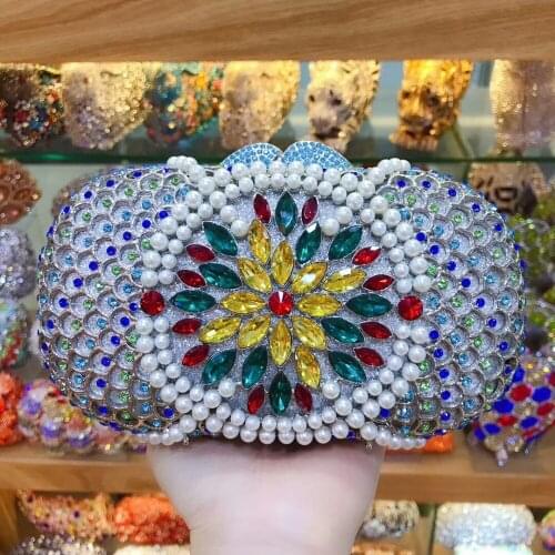 XIYUAN BRAND Colorful Bling Shiny Crystal Evening Clutch purse Bag Women Metal Minaudiere Clutches Gold Wedding Purse Bridal Bag