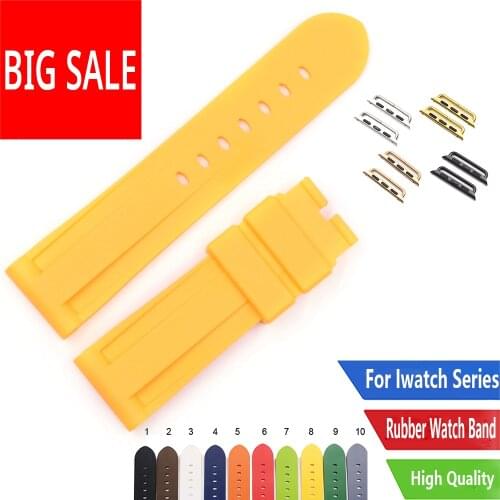 CARLYWET Fashion 38 40 42 44mm Green Yellow Silicone Rubber Replacement Wrist Watchband Strap Loops For Iwatch Series 4/3/2/1