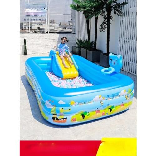TT Soft Bottom Childrens Inflatable Swimming Pool with Slide Bubble Bottom Floating Ball Indoor and Outdoor Thickened High Pool