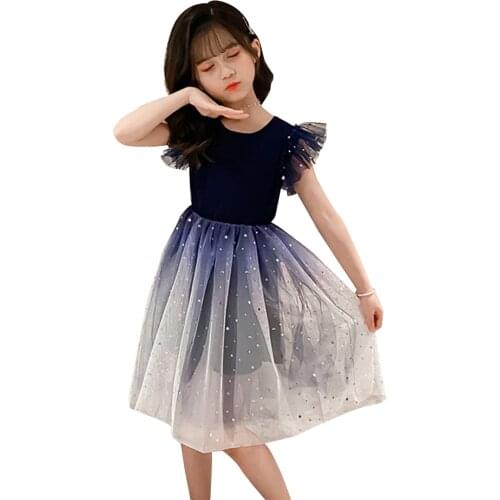 Kids Dresses For Girls Sequin Star Girls Mesh Dress Kids Teenage Children Dresses Mesh Childrens Clothing 6 8 10 12 14