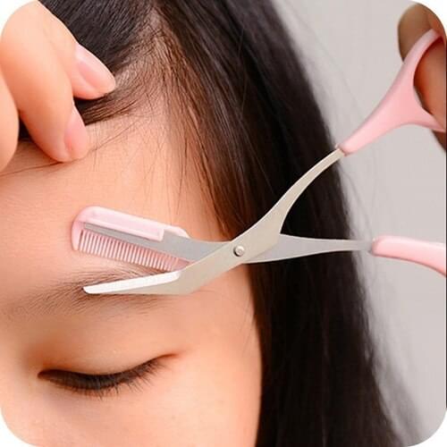 Women Eyebrow Trimmer Comb Eyelash Hair Scissors Cutter Remover Makeup Tools