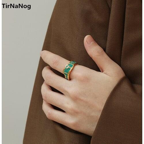 Handmade Enamel Glaze Green Ring Female Niche Design Character Of Irregular Geometry Restoring Ancient Ways Ring Finger Ring