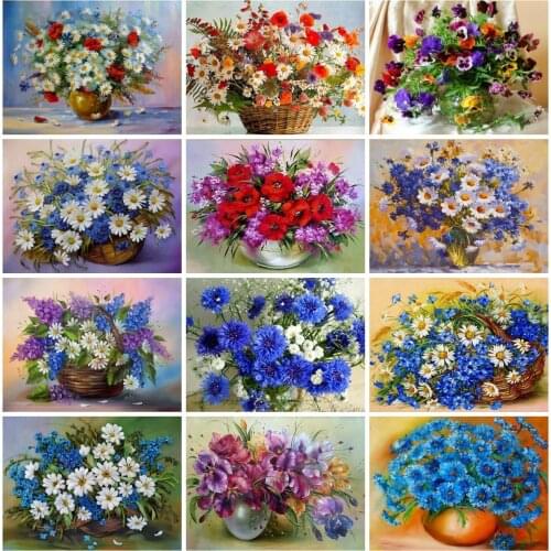 EverShine Diamond Painting Flowers Cross Stitch Kits Diamond Mosaic Bouquet Rhinestones Bamboo Basket Handmade Hobby Home Decor