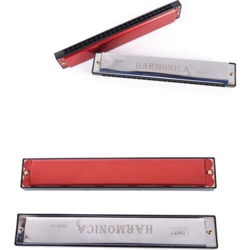 24 Hole Key Of C Play Harmonica Tremolo Harmonica Mouth Organ Double Row for Musical Beginner