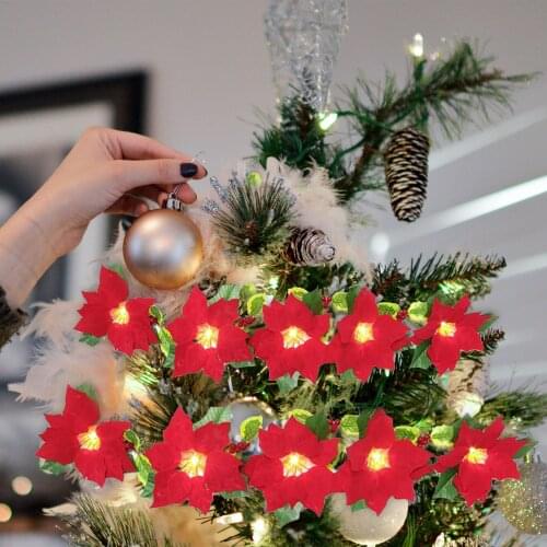 For Christmas Home Decor Garland Led Lights Red Lantern String 1PC Pendant Poinsettia Flowers 2M Decoration LED Strip Lamp
