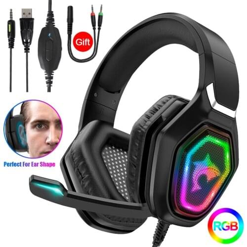 RGB LED 7.1 Stereo Bass PC Gamer Headphones with Microphone For PS4 Playstation 5 Xbox Over ear Phone Wired Gaming Headset Gamer