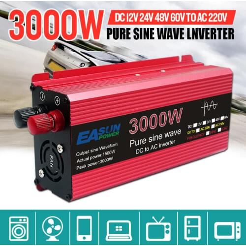 Pure Sine Wave Inverter 3000W 2200W 1600W 1000W Voltage DC 12V 24V To AC 110V 220V Transformer Power Converter Solar Inverter