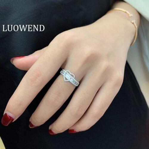LUOWEND 100% Real 18K White Gold Ring AU750 Eternity Rings Natural Diamond Ring Fashion Heart Shape Style for Women Engagement