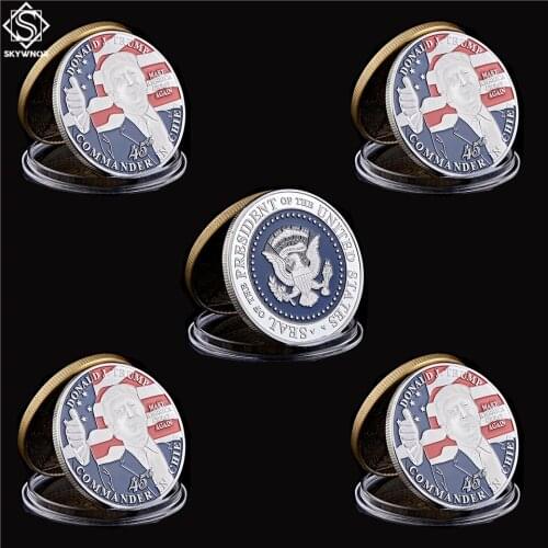 5PCS American 45th President Donald Trump Coin US White House The Statue of Liberty Silver Replica Coin Collection