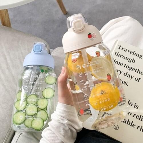 1300ml Summer Large Capacity Sports Water Leak Proof Travel Plastic Water Cup With Straw Portable Juicer Teapot DIY Stickers