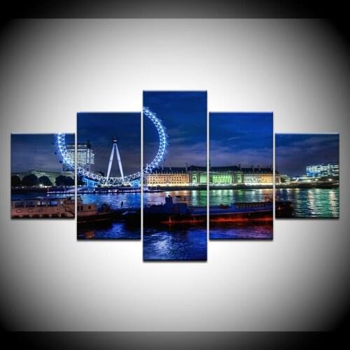 Canvas Wall Art Pictures Home Decor Living Room 5 Pieces Los Angeles Beach Pier Painting Frame Prints Ferris Wheel Poster