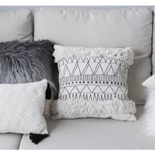 Morocco Cushion Cover Decorative Pillow Case Nordic Geometric White Black Lines Tassels Modern Home Office Sofa Chair Decor