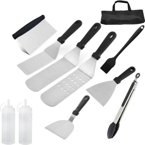 Outdoor Camping Necessary Bbq Tools Set Kitchen Reusable Stainless Steel Barbecue Supplies Spatula Fork Tongs Knife Accessories