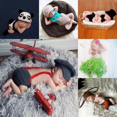New Baby Cartoon Style Photo Prop Outfit Handmade Crochet Knit Photography Costume 0-6 Months