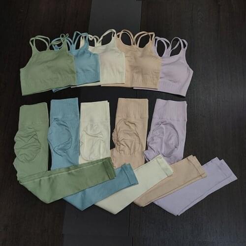 Solid Color Sportswear Women Fitness Clothes 2Pcs Sets Sexy Short Vest And High Waist Leggings Yoga Casual Suits Summer Gym Sets