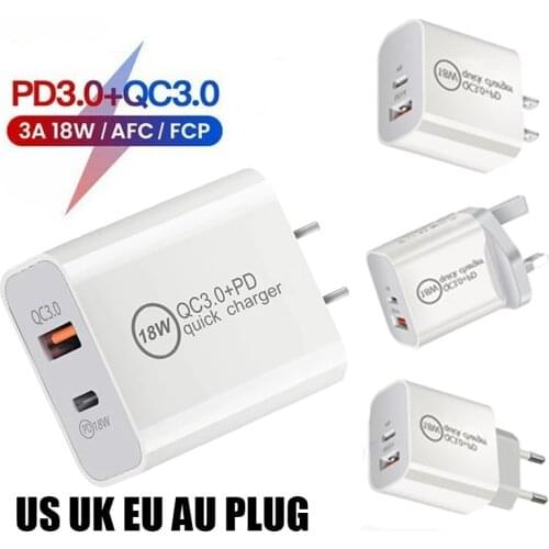 PD 18W USB C Adapter USB Type C Fast Phone Charger For iPhone 12 Xiaomi 11 10 Redmi 8 9 Note 8 9 Pro AirPods iPad Pro 11 Samsung